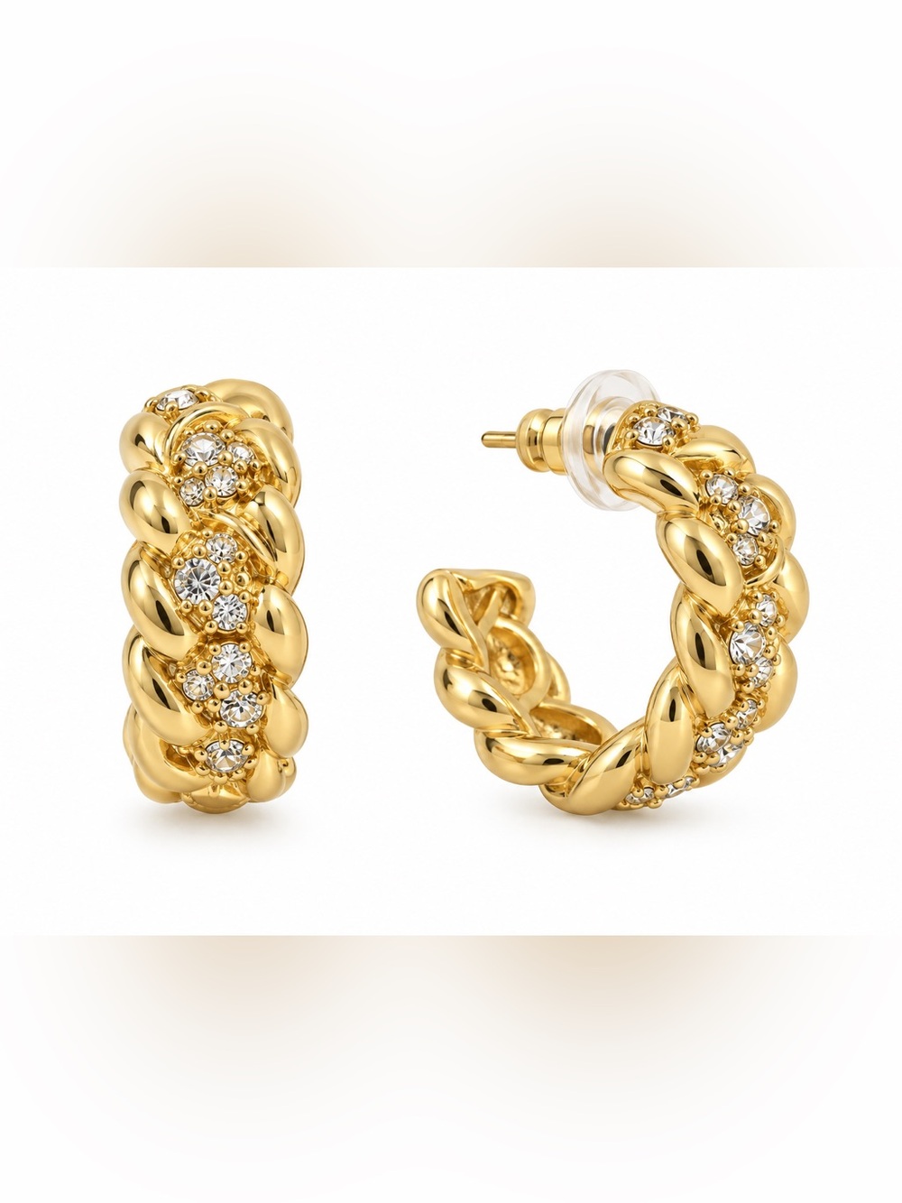 Macy's Gold Braided Hoop Earrings with Crystal Clusters